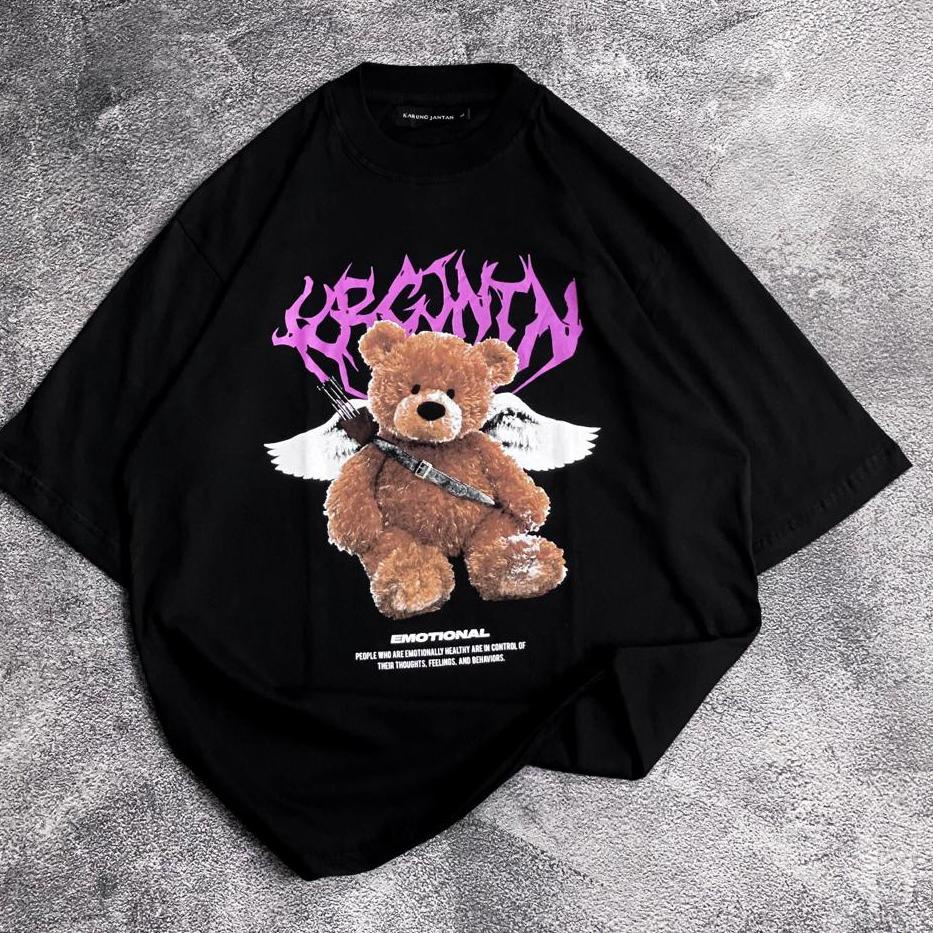 Best Product KAOS BEAR OVERSIZE ATASAN PRIA / WANITA PRINT KATUN BISA COD "BEAR BERSAYAP"