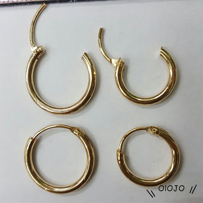 1 Pair Dasar Anting Hoop Kecil Sederhana Tabung berlapis Emas Anting Lingkaran Stud - ol