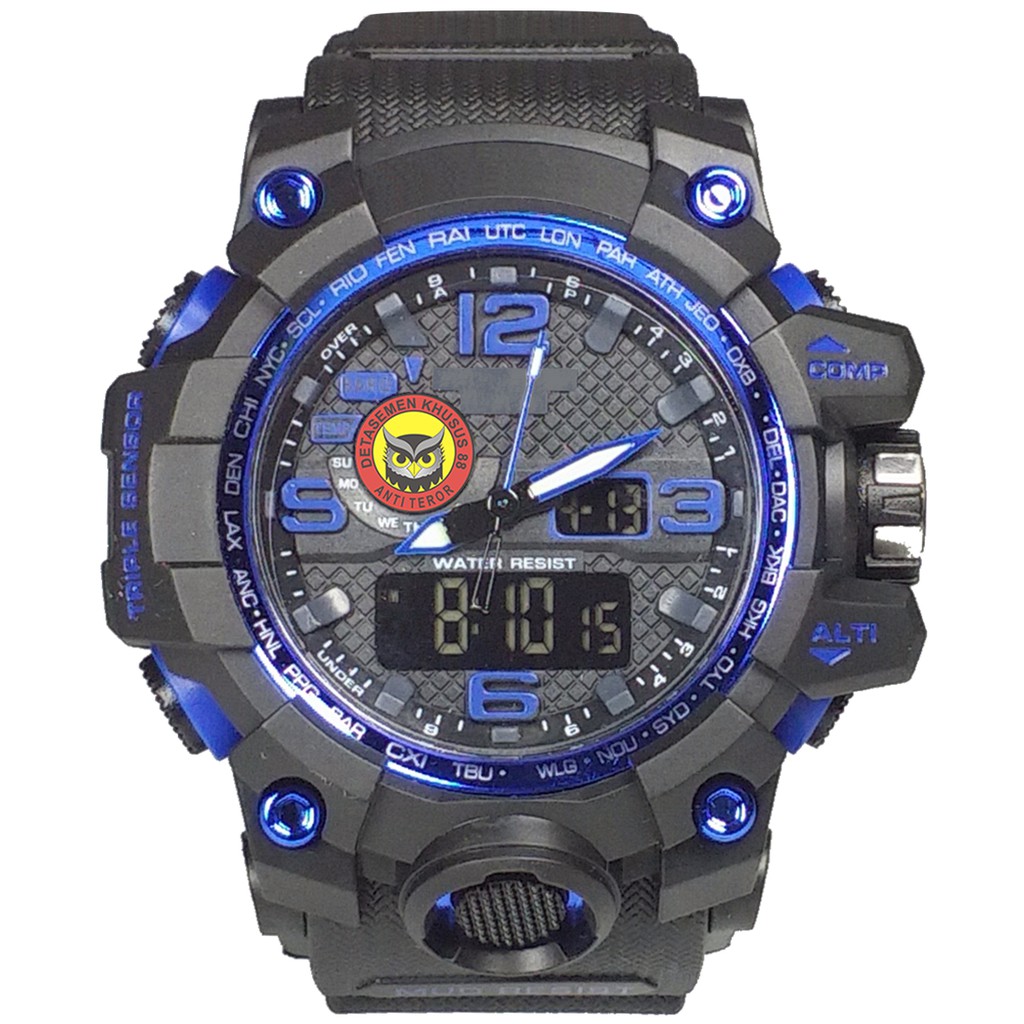 (Istimewa Bossque) Jam DENSUS 88 - PORLI Double Time List Biru (Exclusive)