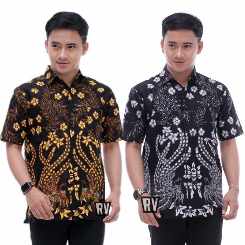 BSWART Batik HRB026 kenongo Hem Pendek anjani biru Pekalongan M L XL XXL Batik Pria MURAH Modern Grosir