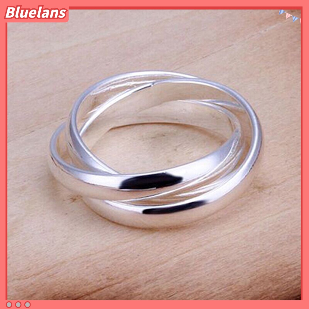 Bluelans Women Fashion Jewelry 925 Sterling Silver Plated Triple Circle Band Ring US Size 6 7 8 9