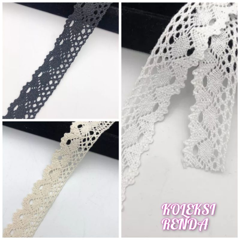 Renda rajut lebar 3cm, renda kait lebar 3cm (per roll 15yard)