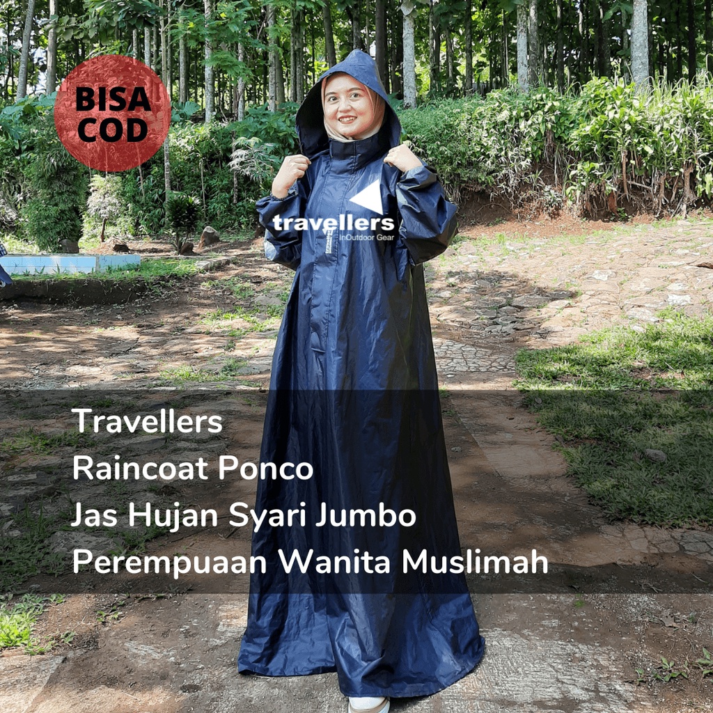 Jas Hujan Syari Jumbo Wanita Navy Series