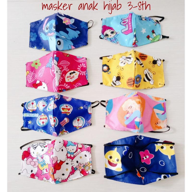 masker anak hijab tali hijab / headloop tali belakang karakter lucu