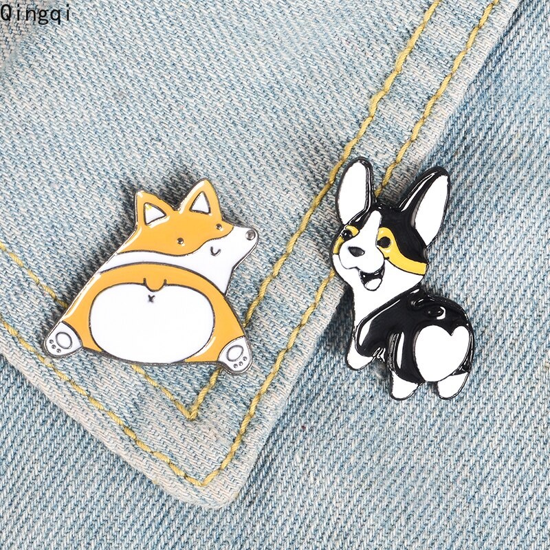 Bros Pin Enamel Bentuk Pantat Anjing Corgi / Bulldog / Hati Untuk Hadiah