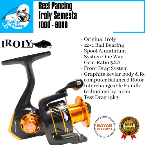 Reel Pancing Iroly Semesta 1000-6000 (12+1Bearing) One Way Aluminium Murah