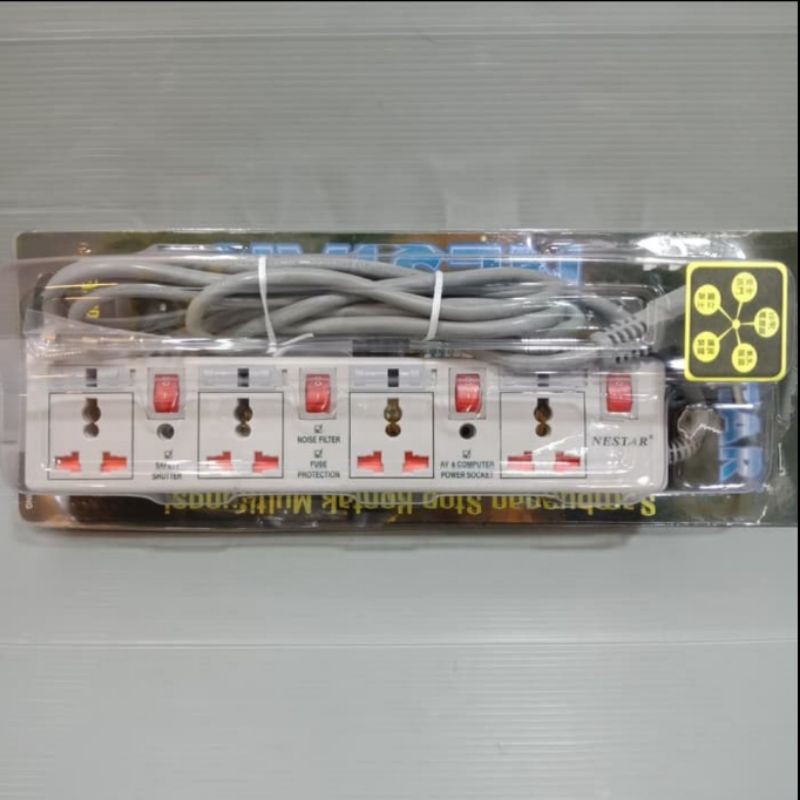 stop kontak universal/colokan listrik 4 lubang + saklar/ Nestar/winstar