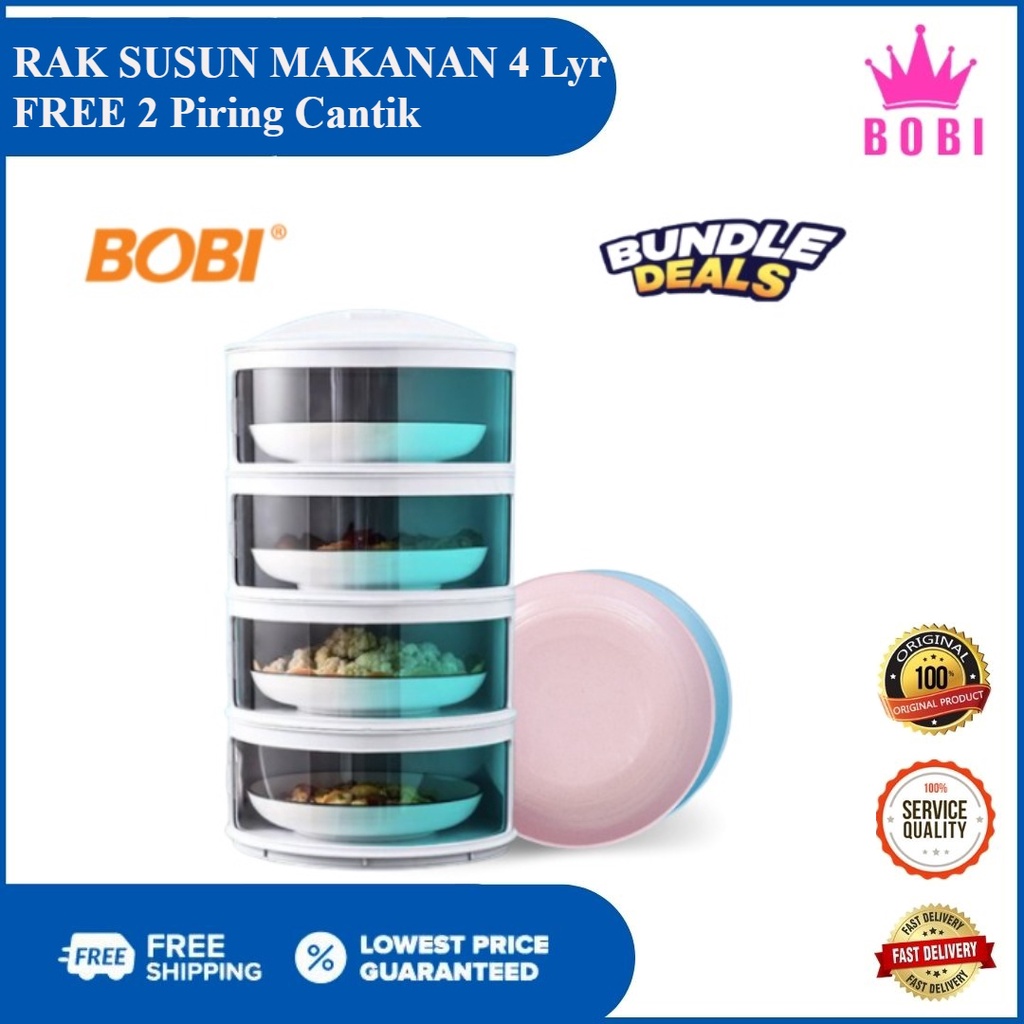 SALE !!! Rak Susun Makanan 4Layer Free 2Piring Plastik Cantik - Tempat Display Penyimpanan Makanan Free 2Piring Plastik Cantik