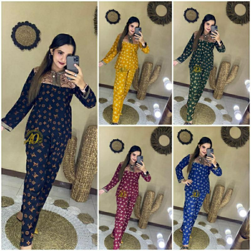 Grosir Cp arab brukat renda setelan arab terbaru baju tidur arab PP baju tidur arab motif LV