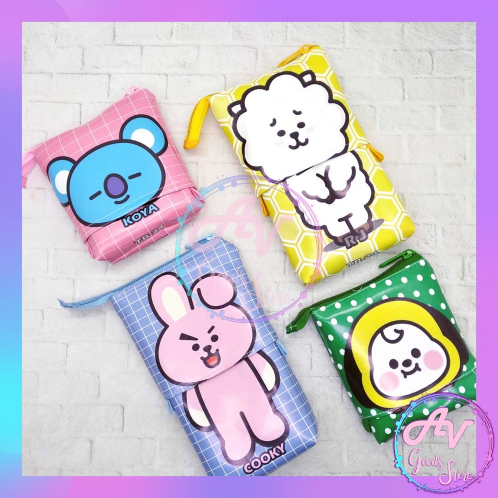 

kotak pensil / tempat pensil BT21 BTS / KOTAK PENSIL KULIT SLIDE ATAS BAWAH BT21 TB24