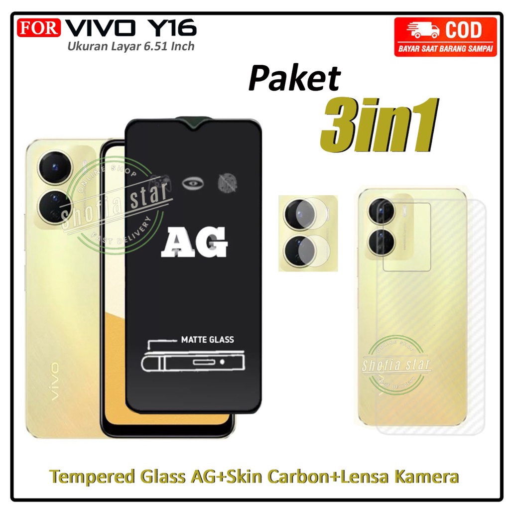 Promo 3in1 Tempered Glass bening Vivo Y16 Y35 Y36 Y91 Y93 Y95 Y91c Y1s Anti Gores Kaca Full Cover