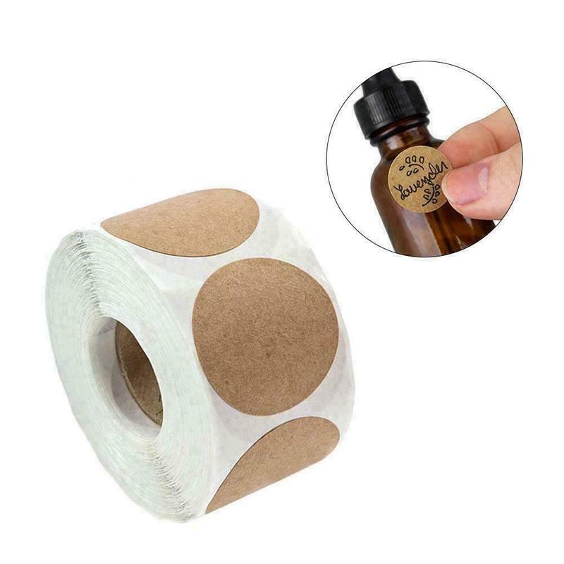 500pcs/Roll Kraft Label/ Round Adhesive Blank Stickers/ DIY Handmade Thank You Tags/ Gift Envelope Sealing Stationery Stickers