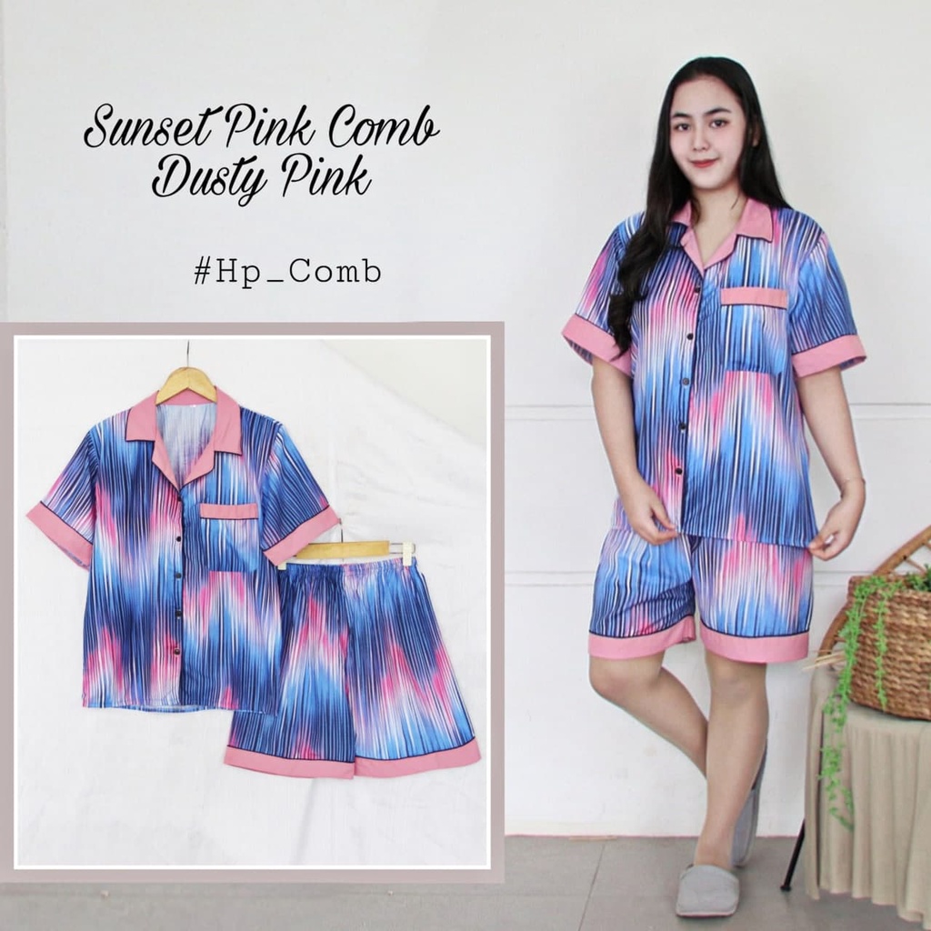 IZANY Piyama Dewasa Hotpant Combina Allsize / HP  Combina Saten Apple LD 100-SUNSET PINK C 015