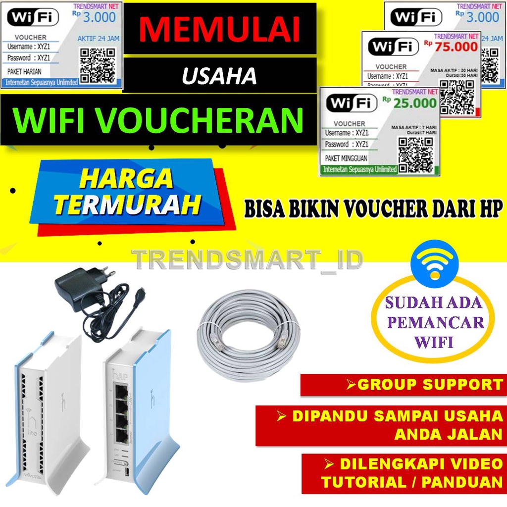PAKET USAHA WIFI VOUCHER VOCER HOTSPOT INTERNET RT RW NET LENGKAP MIKROTIK RB941 2ND TC