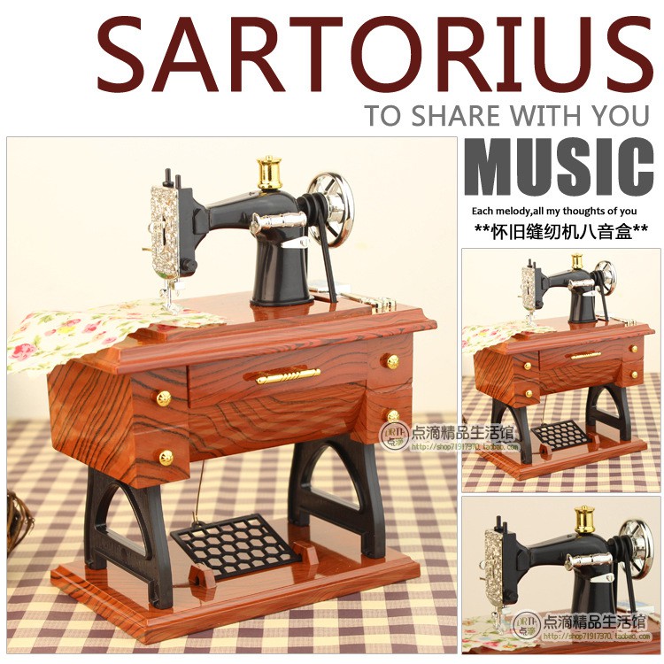 Musical Box Kotak Musik Bentuk Miniatur Mesin Jahit Premium Original