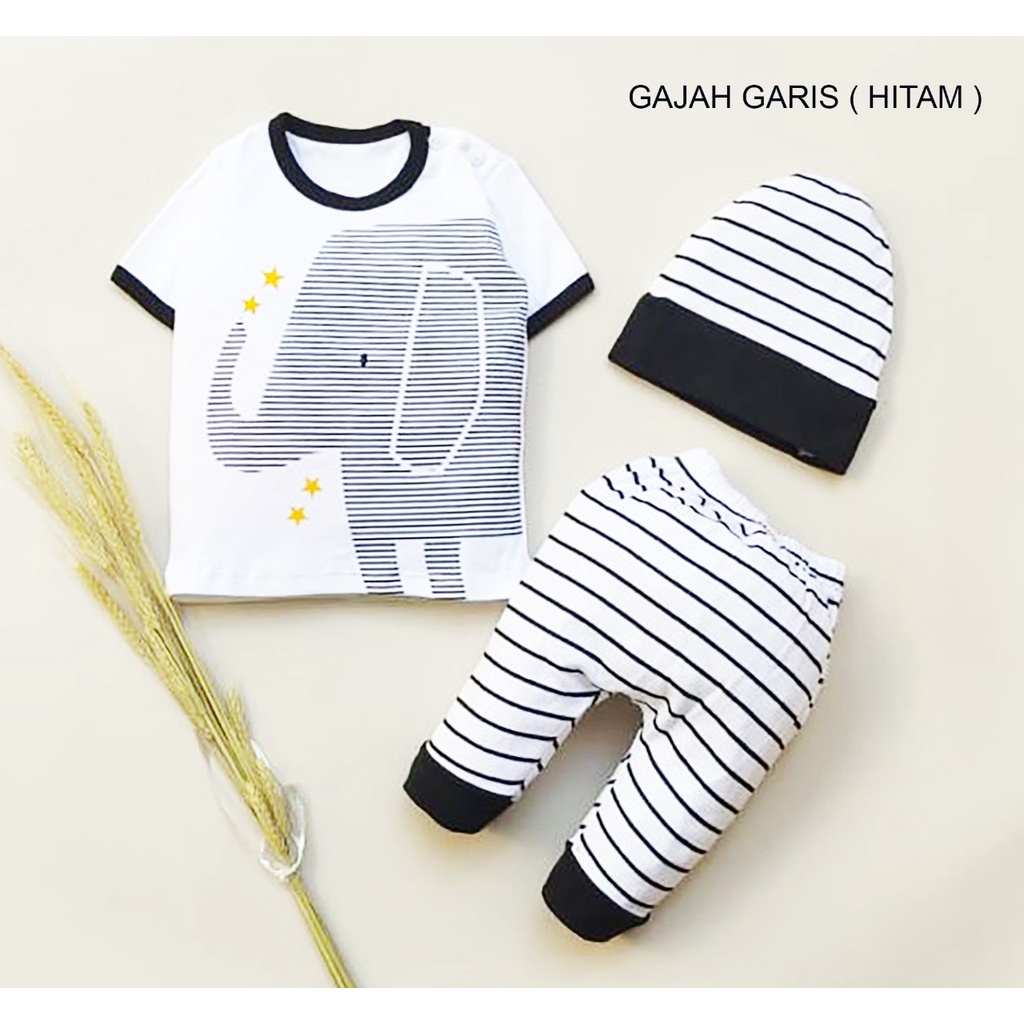 Klik Mds Setelan Baju Anak Bayi Laki-laki Gajah Free topi 1 Ukuran Usia 0-9 Bulan