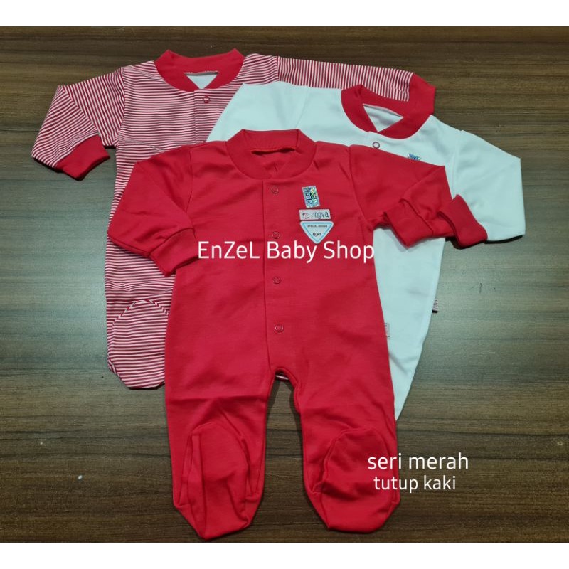 NOVA 1PC Jumper Panjang Size 0-3 Bulan Merah / Jumper Bayi / Baju Kodok