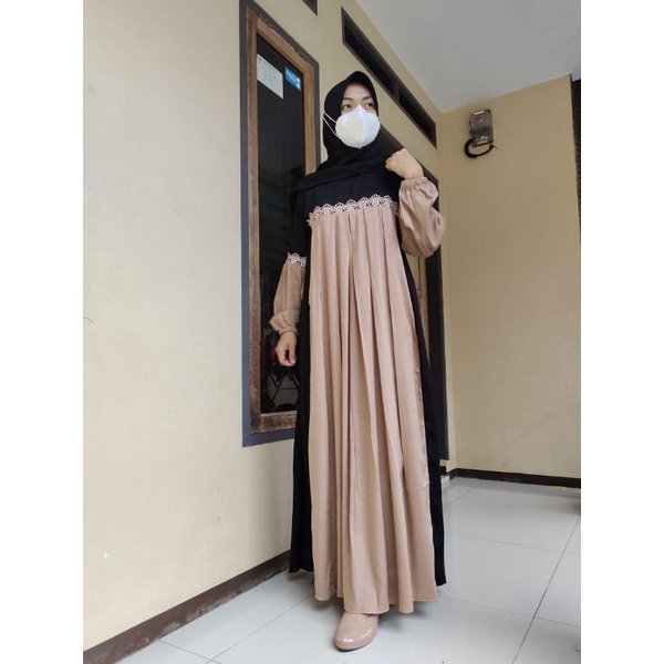Hanna Dress/Gamis wanita Dewasa rayon polos/Gamis syari renda