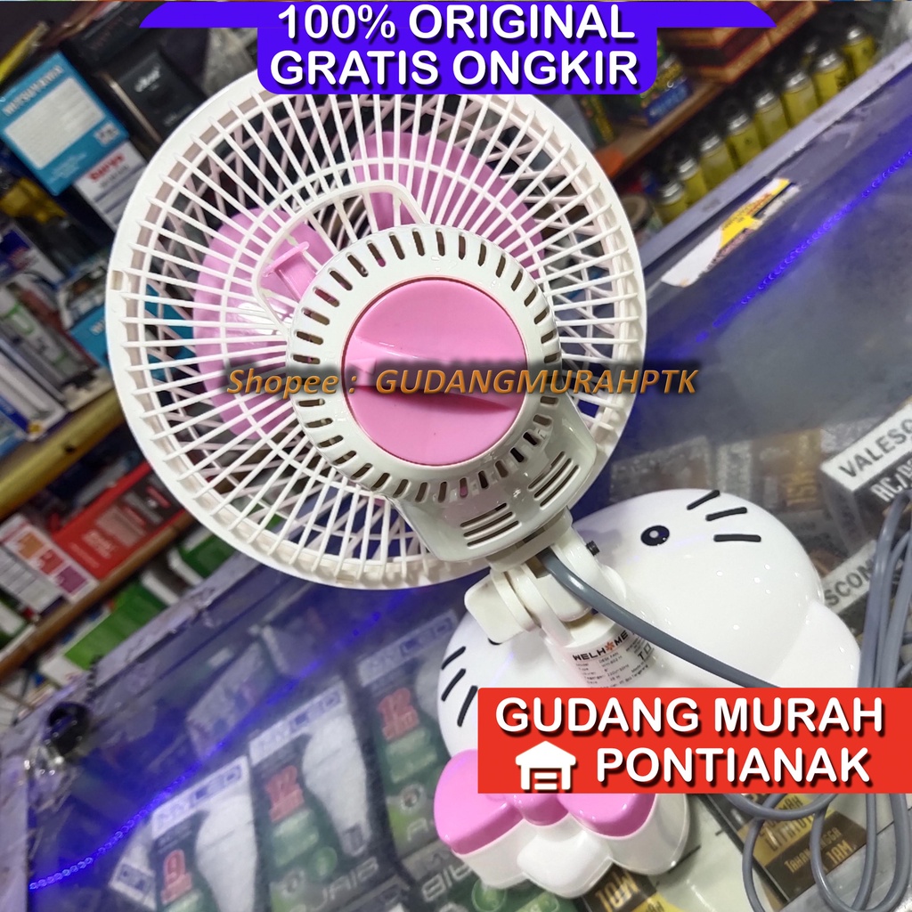 Kipas Angin Karakter Hellokitty Desk fan Welhome Putih Pink PROFAN SWING bisa menoleh