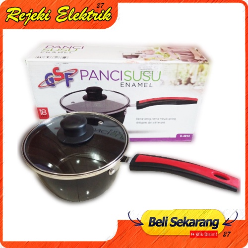 Panci Susu Enamel Tutup Kaca 18 Cm GSF G-4018 - Sauce Pan Enamel