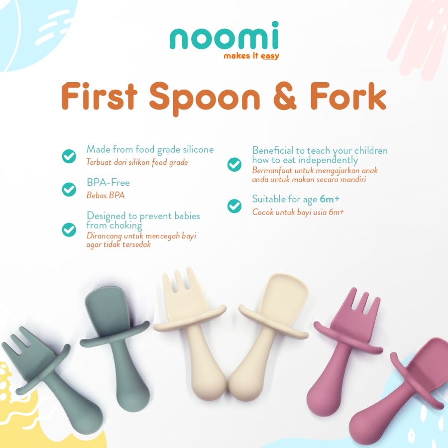 Noomi Baby First Spoon &amp; Fork Sendok dan Garpu Makan Anak