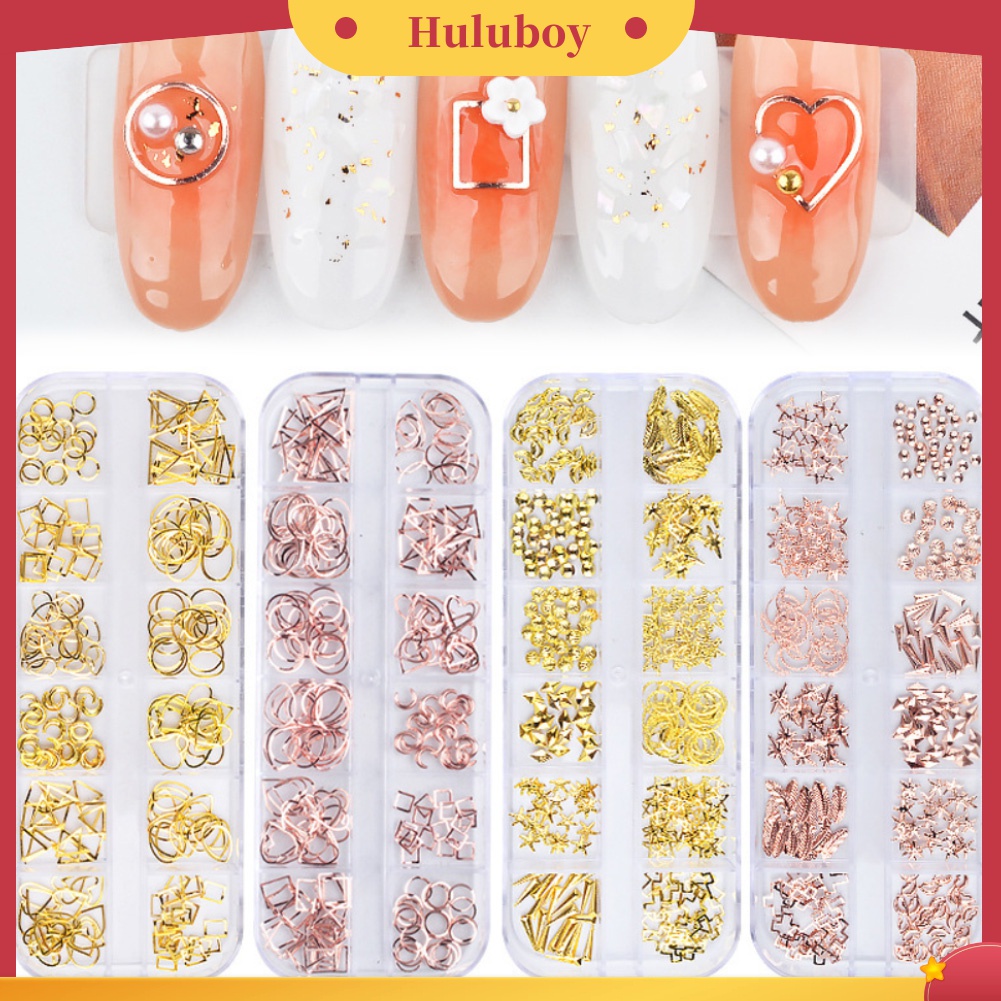 Huluboy Huluboy♡ Sequin Metal Hollow Bentuk Campur Untuk Dekorasi Nail Art DIY