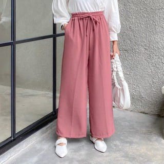 Celana Kulot Rayon Crincle Crinkle Airflow Panjang Wanita Premium Highwaist Loose Cullote Pants Homewear Jumbo Terbaru Kekinian-JAZZ CRINCLE dusty
