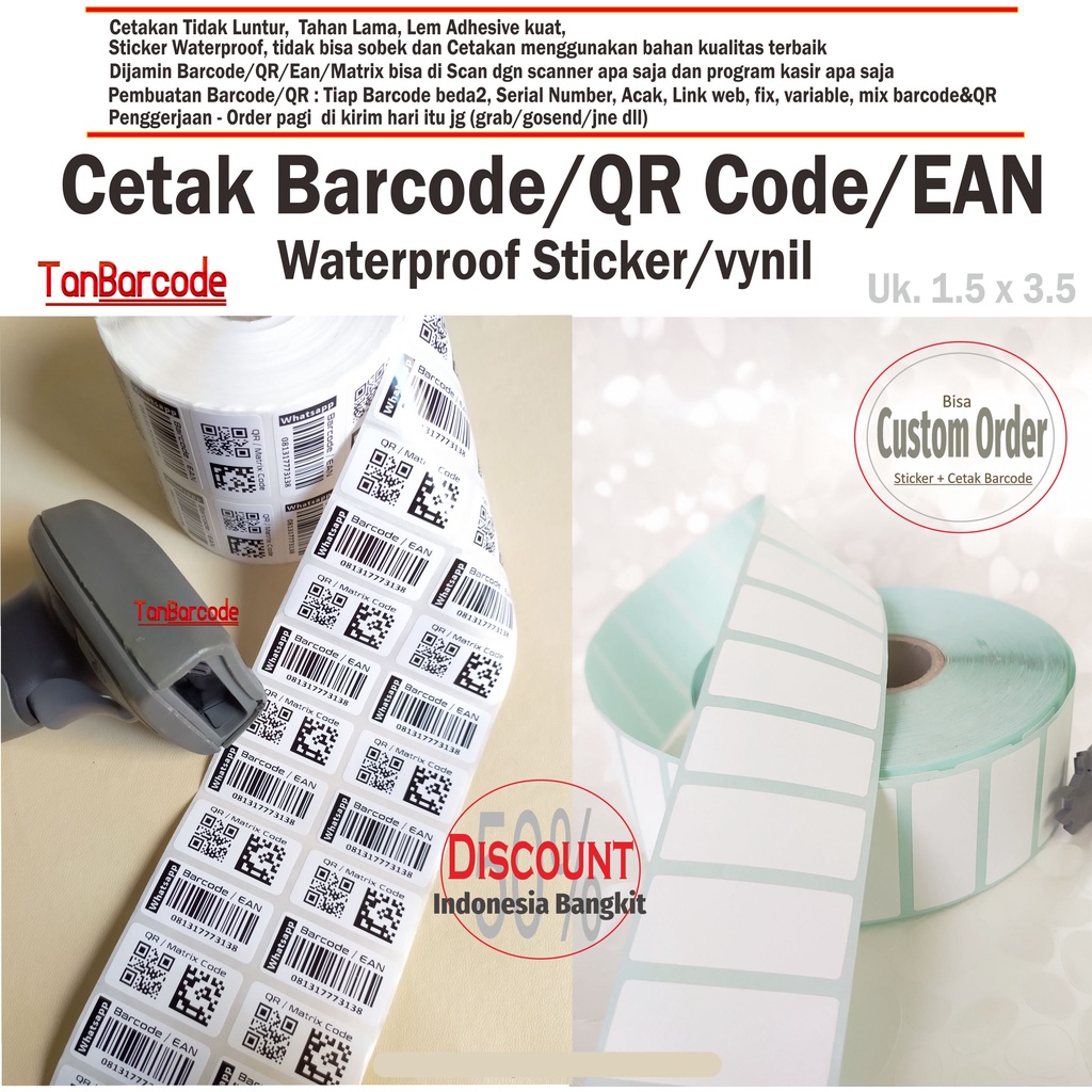 

Tanbarcode cetak sticker Barcode QR waterproof 1.5x3.5 1000 pcs