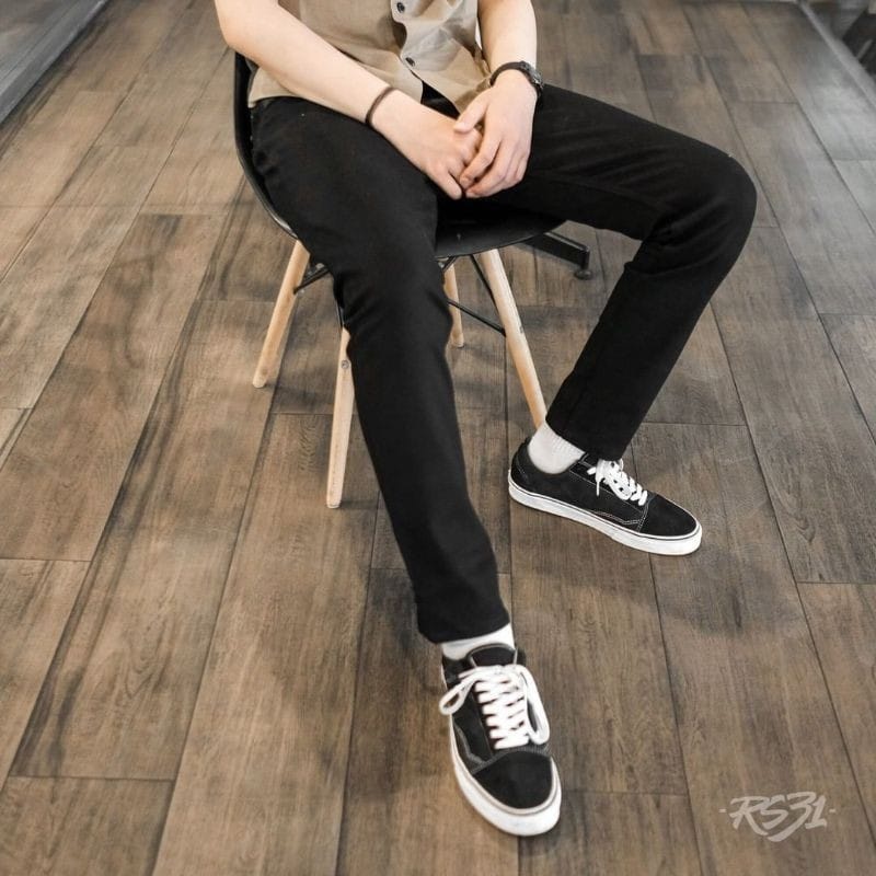Celana Bahan Pria Cotton Pants Formal Kantor Polos Big Size Bigsize Stretch Hitam Putih Cell
