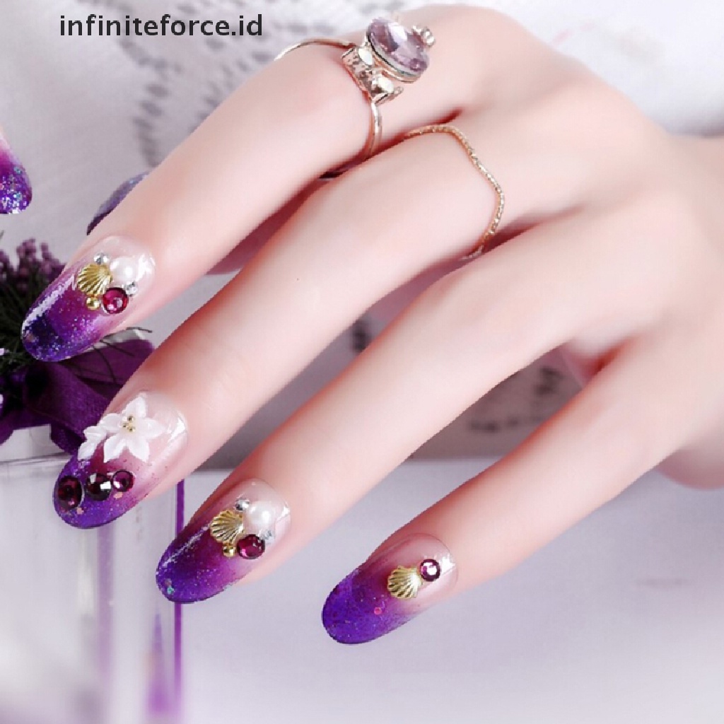 (Infiniteforce.Id) 24pcs / Set Kuku Palsu Akrilik Uv Gel Motif Ukiran Bunga Warna Ungu Untuk Nail Art