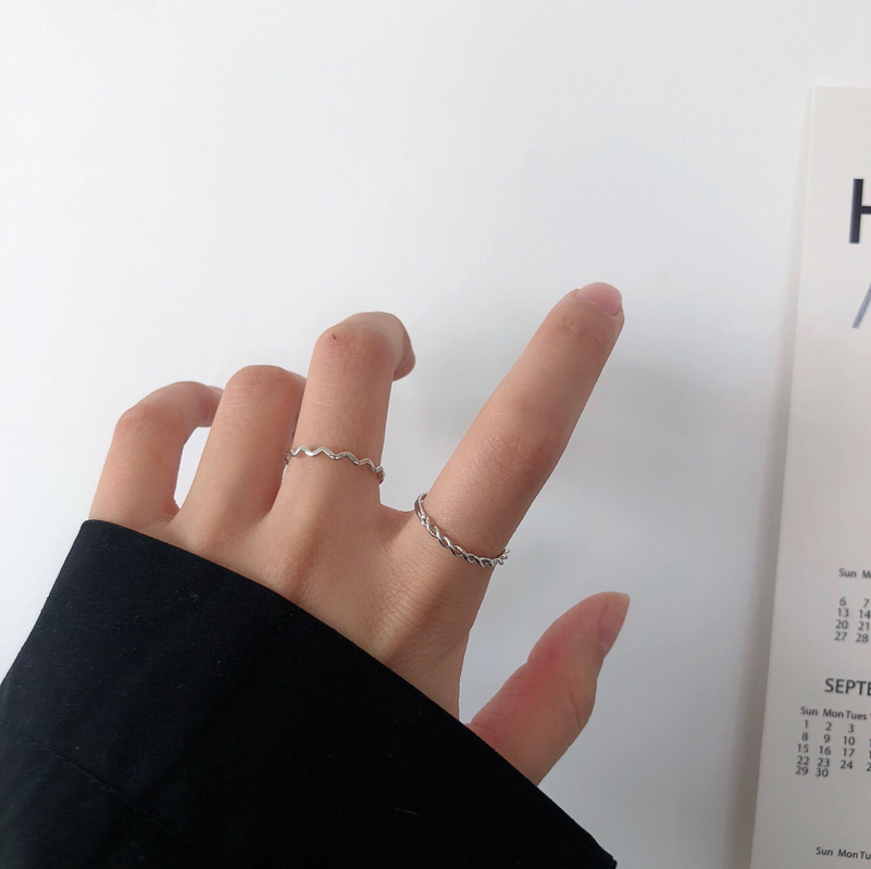 2pcs / Set Cincin Model Terbuka Desain Ombak Gaya Simple Adjustable Untuk Wanita