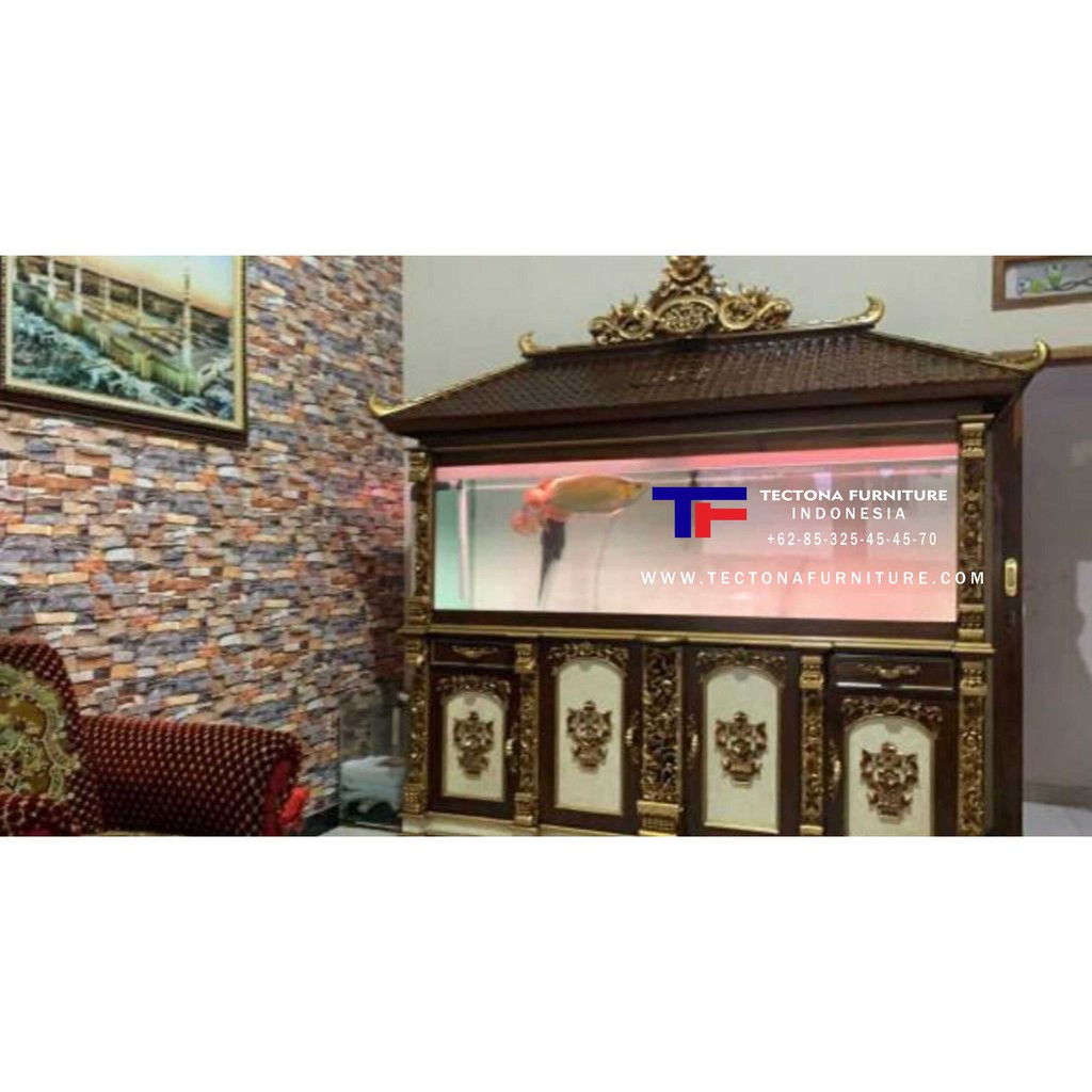 Full Set Bufet Aquarium Jati Kelenteng China Naga Klasik Sum Filter dan Set Kursi Meja Payung Taman