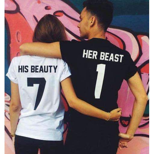 SALE KAOS COUPLE JUMBO KOMBINASI BEAUTY AND THE BEAST M-5XL /T-SHIRT PASANGAN BIG SIZE / PRIA WANITA