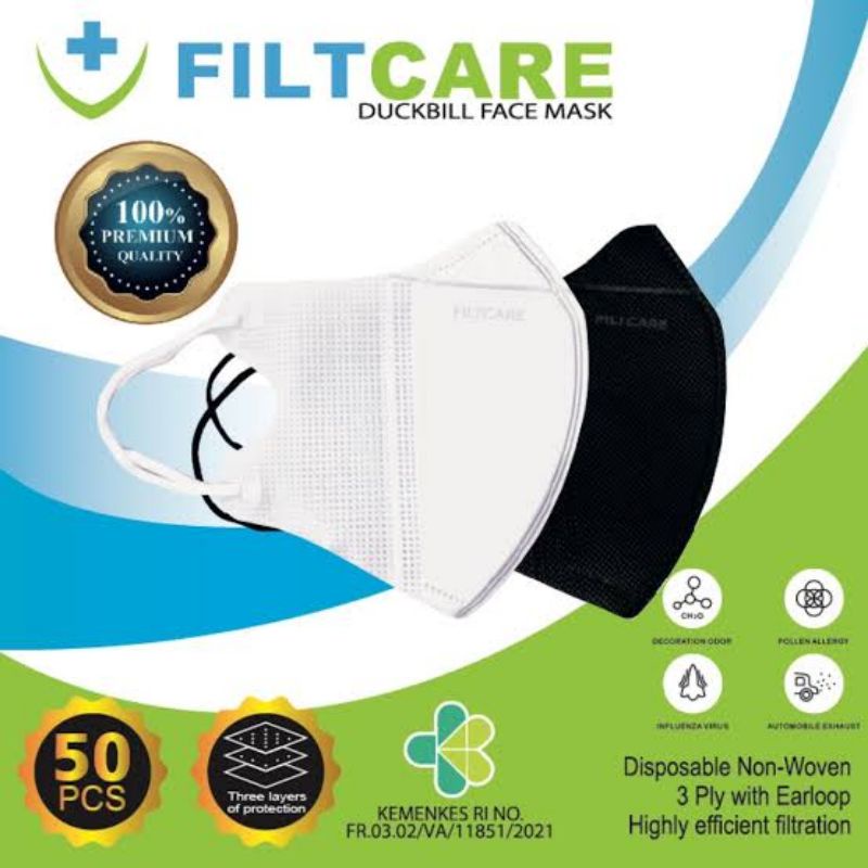 MASKER DUCKBILL HITAM FILTCARE EMBOS ISI 50PCS
