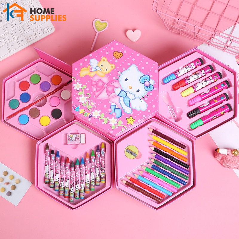 【KF】Crayon Set 46pcs Karakter Alat Set Menggambar Melukis Pensil Warna Pastel Pensil Minyak Warna Untuk Melukis &amp; Mewarnai