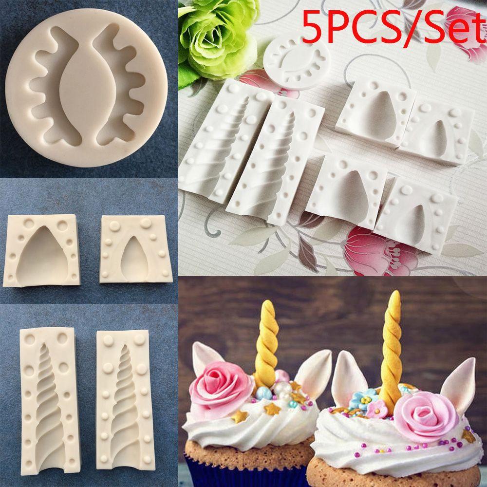 Populer 5pcs /set Unicorn Cetakan Silikon DIY Bakery Pastry Membuat Fondant Permen Tanah Liat Cokelat Alat Baking