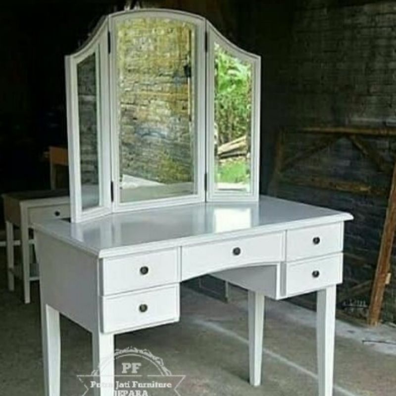 Meja rias warna putih - Tolet modern kayu jati mebel Jepara