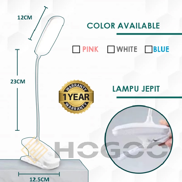 LAMPU MEJA BELAJAR JEPIT LAMPU BACA LED RECHARGEABLE BERGARANSI 1 TAHUN - YOUNGPRO YLE-08