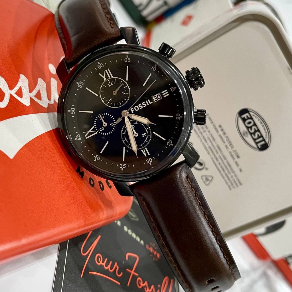 Jam Tangan Pria Analog Rhett Chronograph Brown Leather Men's Watch Jewelry (BQ2459) - Original New