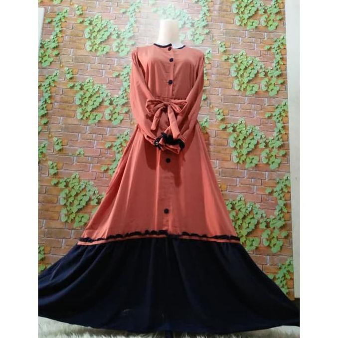 HARGA PROMO TERMURAH GAMIS WOLFIS TOYOBO RUFFLE REMPEL 2 WARNA MAROON DUSTY PINK TOP BUDGET
