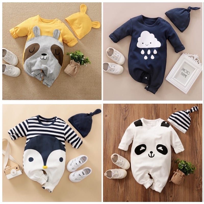 Sleepsuit Panjang+Topi // jumper panjang bayi (Newborn)