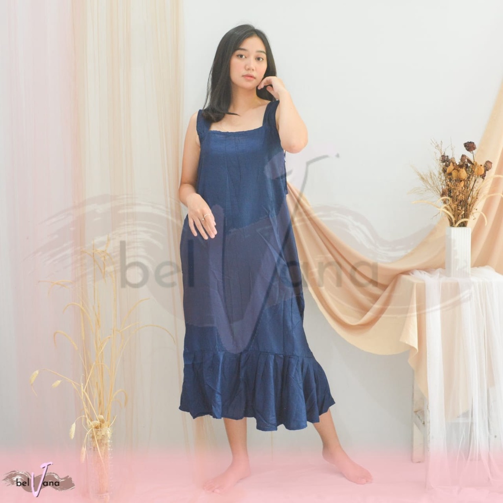 Daster Viral Ruffle Gandul Tali Bali | Daster Yukensi Tanpa Lengan Rayon-[GTJ] F