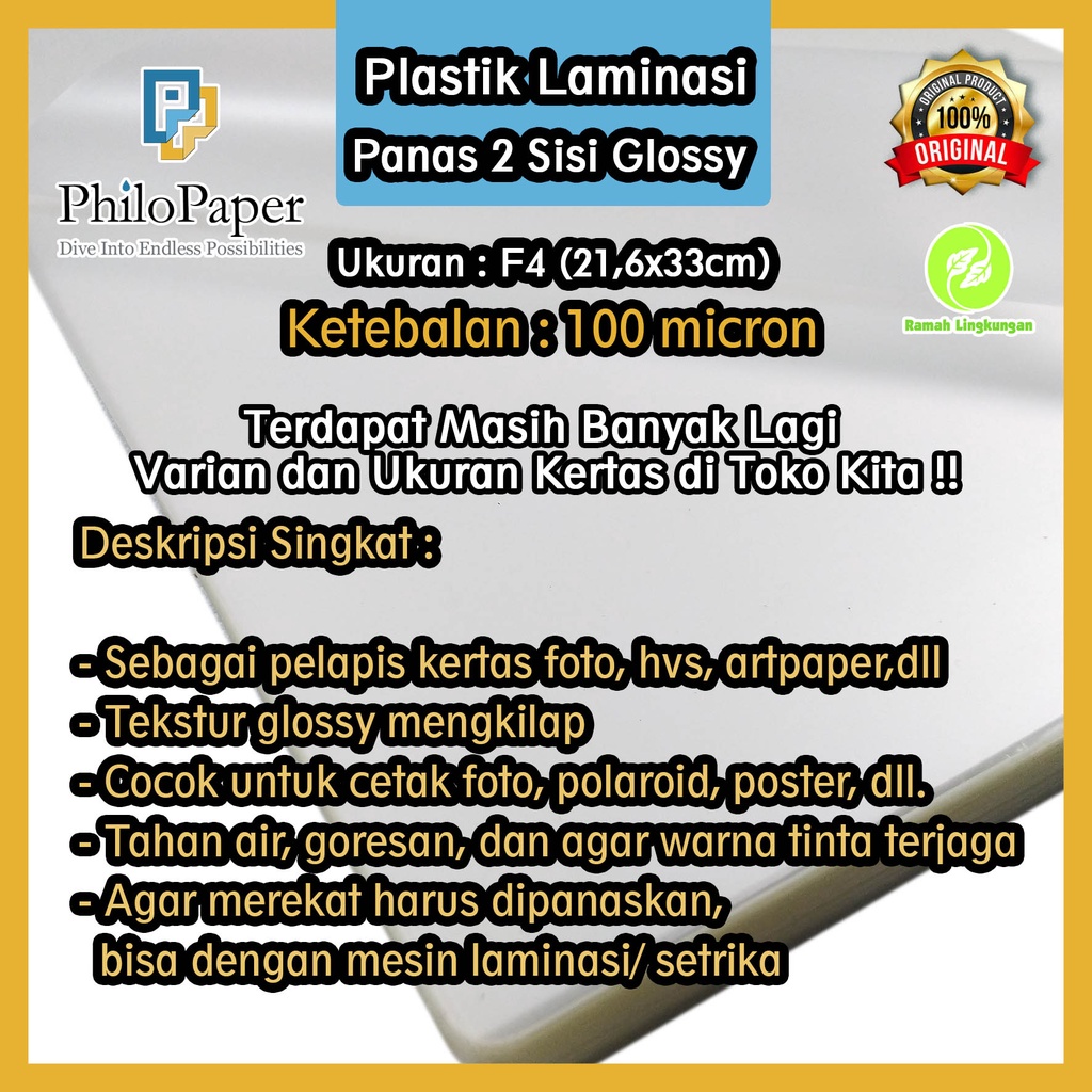

Plastik Laminasi Panas Glossy 2 Sisi F4