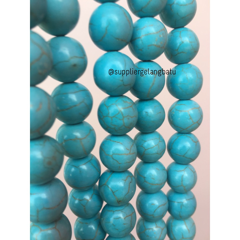 bahan soft blue pirus 14mm natural phyrus howlite serat emas gold akik aksesoris grosir bahan craft