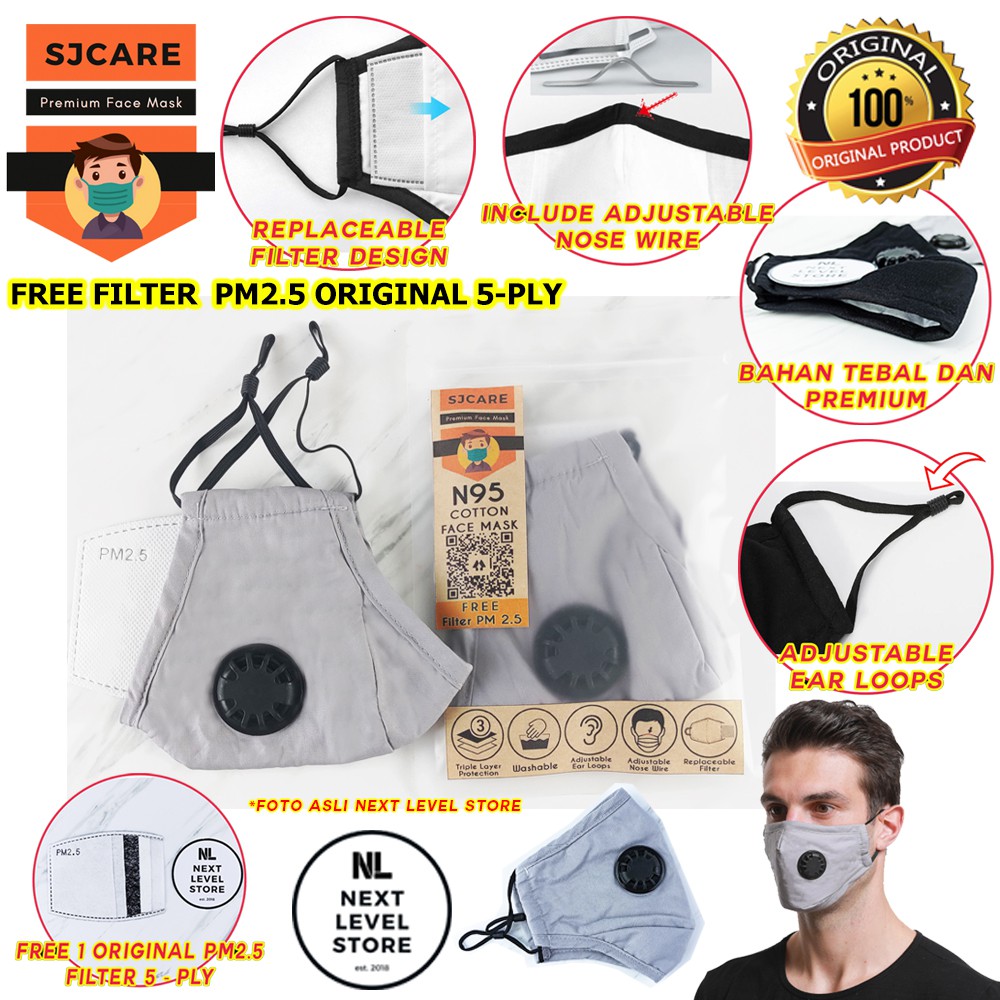 SJCARE Premium Mask Masker Kain Respirator N95 KN95 - FREE FILTER