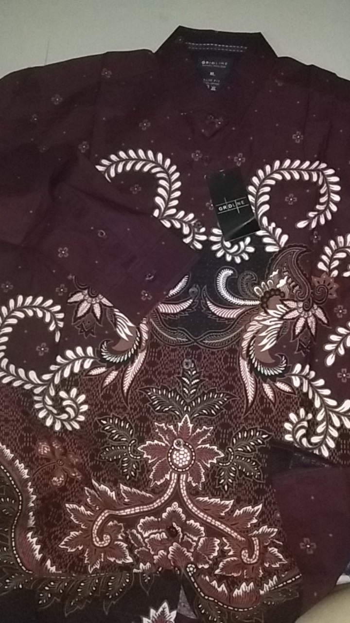 [gridline - Ls047 & Ls036 - Black & Navy] Kemeja Batik Pria Katun Lengan Panjang Slimfit Matching