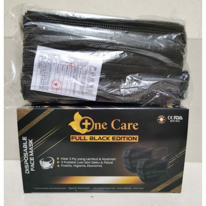 ONECARE FULL BLACK 3PLY HIJAB &amp;  ONECARE FULL BLACK EARLOOP 3 PLY, CHASA FULL BLACK EARLOOP