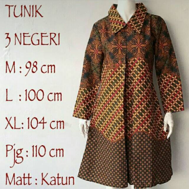 Dress Batik Wanita Tunik 3 Negeri Lengan Panjang