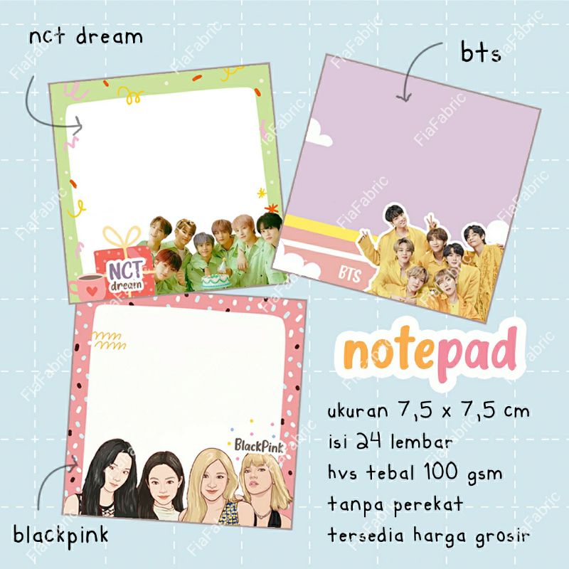 

memo pad kpop bts, bt21, nct dream, blackpink, fankit notepad/ memopad kpop merchandise todo list