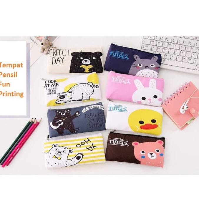 

TP0056 Tempat Pensil Fun Printing 8 Design Pencil Case - tp tutula brown